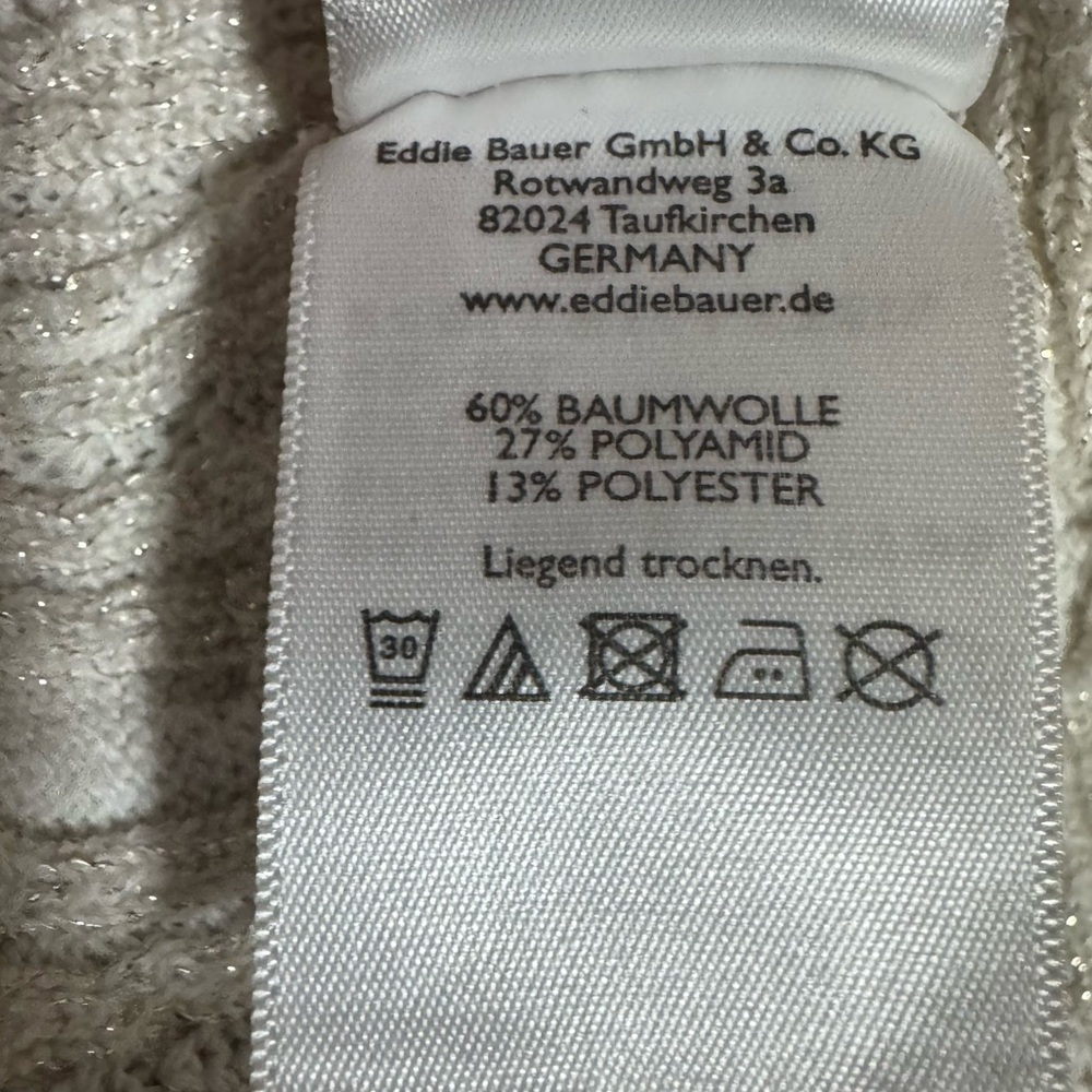 Eddie Bauer Ivory Cable Knit Cardigan Metallic Gold Thread Accents Size Medium - Picture 14 of 14